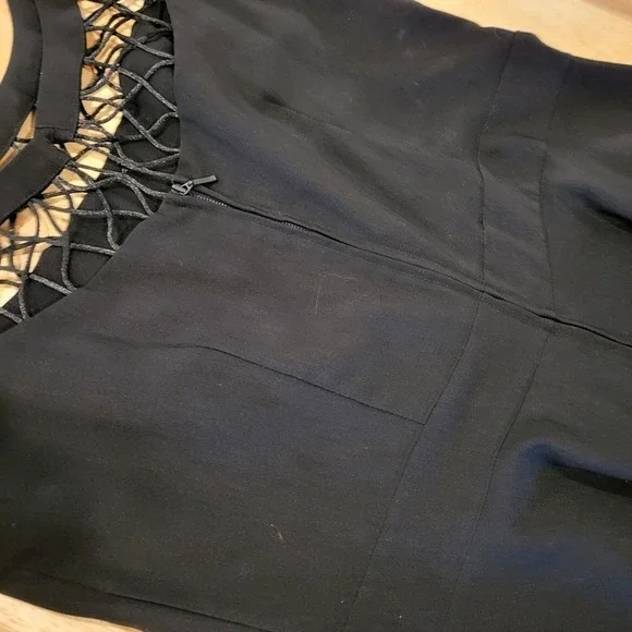 Black Fit & Flare Dress Mesh Shoulder Bow Detail - Picture 9 of 10